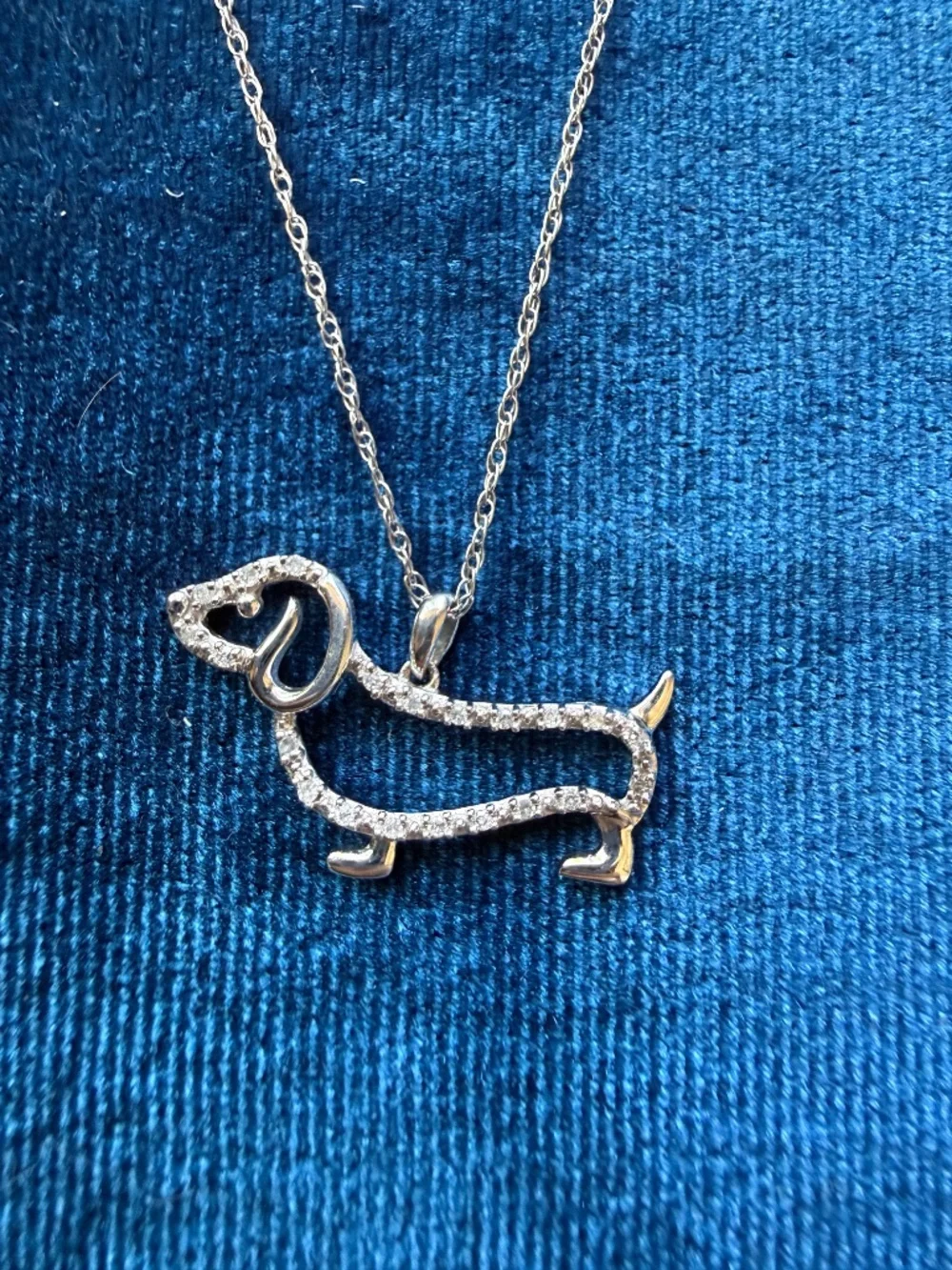 10K White Gold Diamond Dachshund Pendant on 14K White Gold Chain